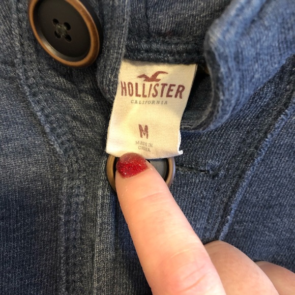 Hollister Hooded Sweatshirt Half Button Men’s Size Medium Blue Hoodie - Picture 5 of 8